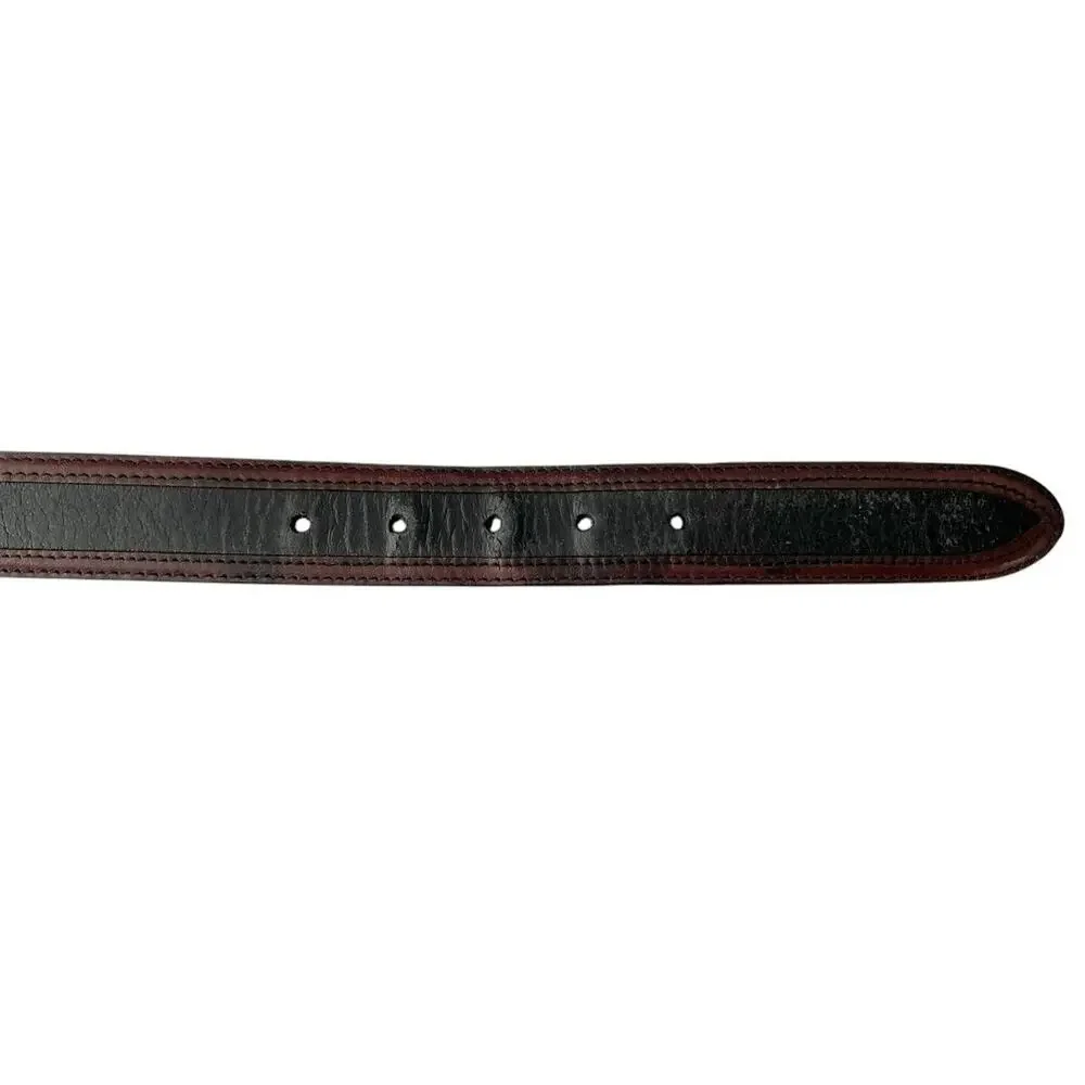 Johnson & Murphy Belt Men’s 44 Black Pebbled Leather & Brown Brass Buckle Italy